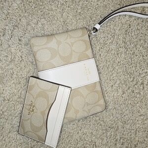Coach Beige and White Wristlet and Card Holder Set